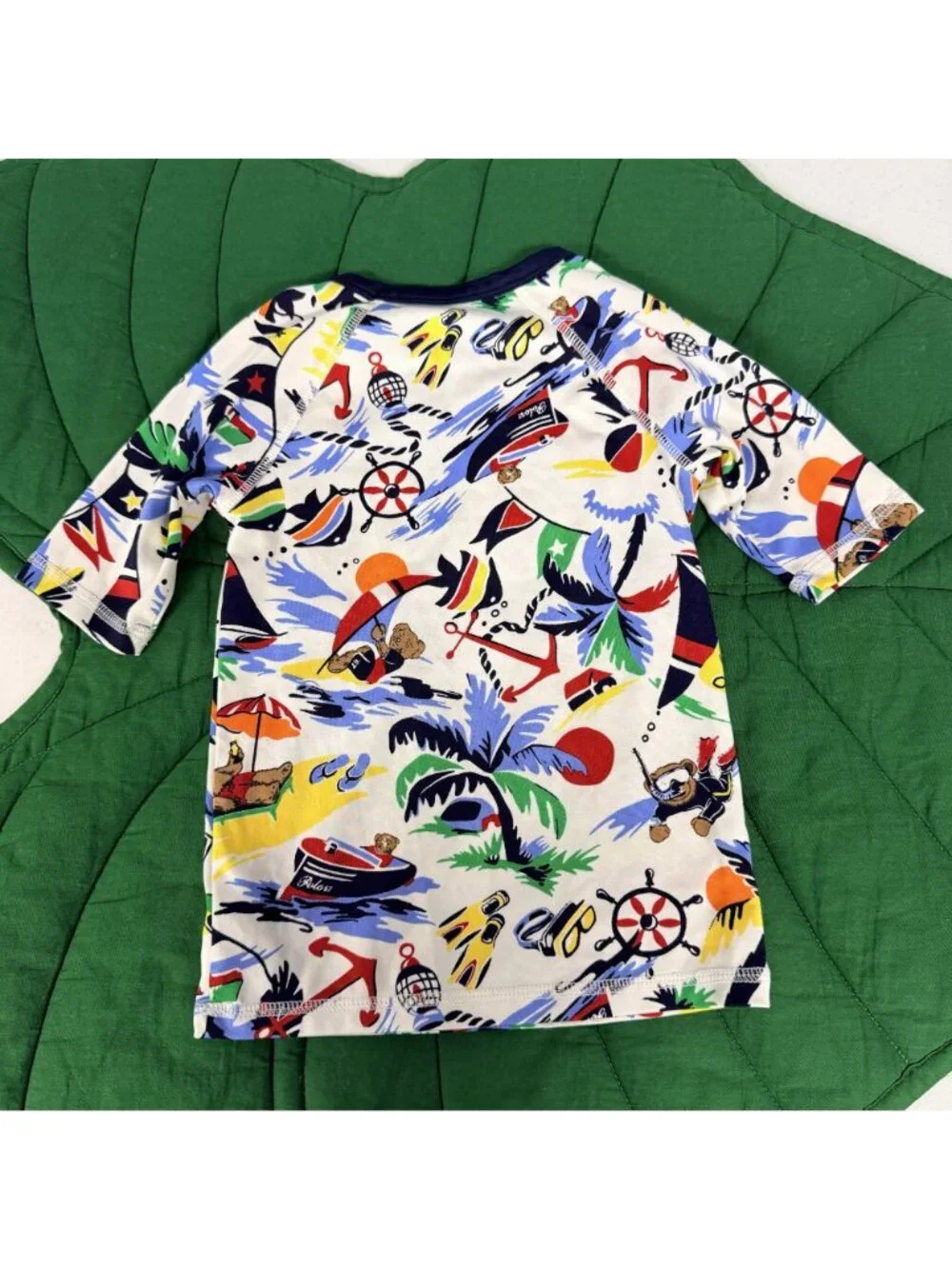 Polo Ralph Lauren Boy 3T Bear Nautical Sailing Print Performance Rash Guard Swim